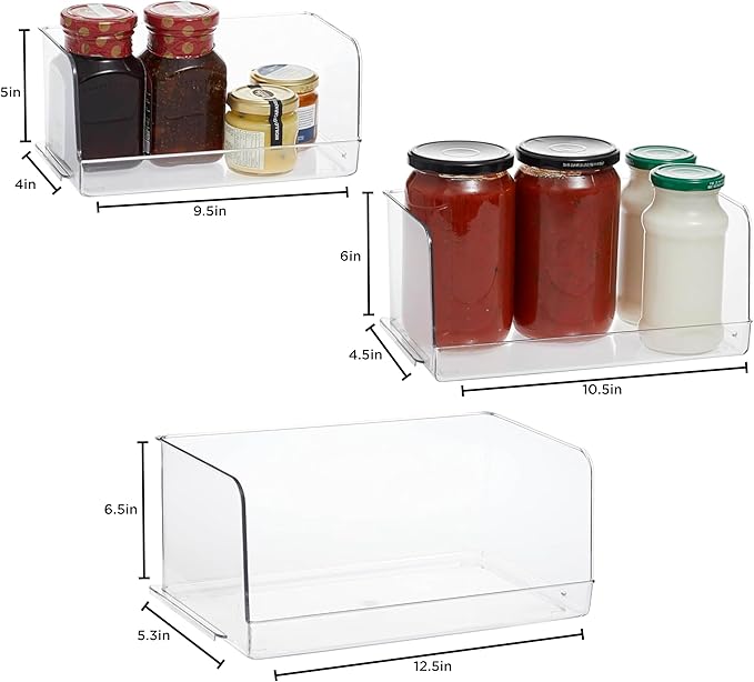 SIMPLEMADE Clear Refrigerator Organizer Bins - Clear Bins for Fridge, Containers for Fridge and Freezer, Multipurpose Storage for Kitchen, Office, Bathroom, Pack of 3 (Design 1)