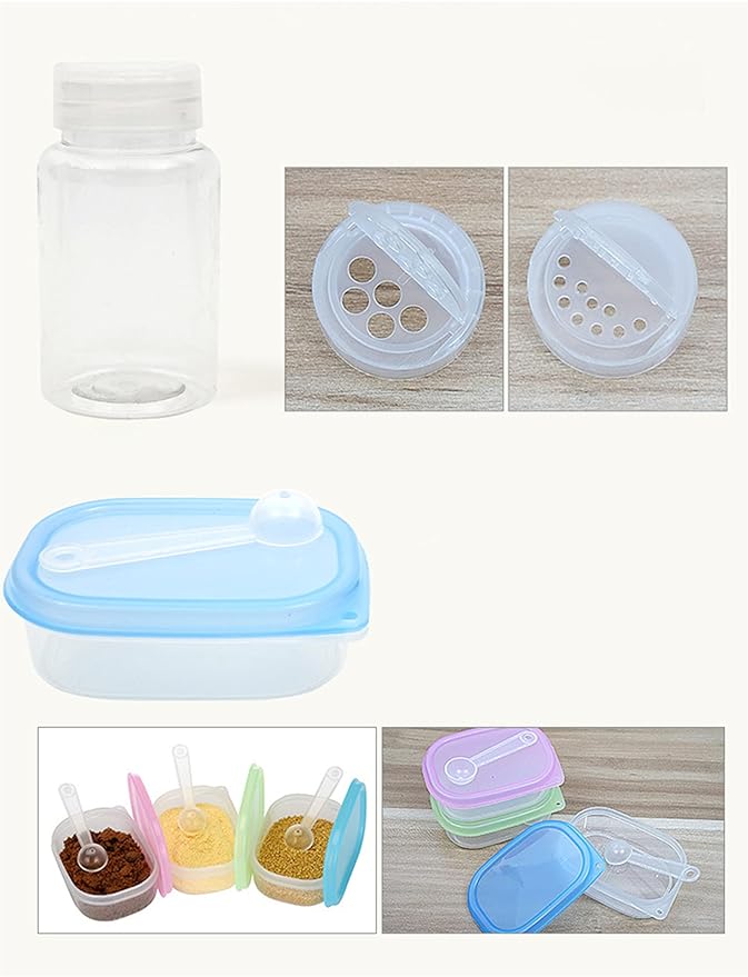 10 Pcs PET Plastic Spice Jars Moisture Proof Condiment Container with Lid - Camping Picnic Outdoor Kitchen Spice Shaker Seasoning Organizer Bottle for Storing Herb Salt Sugar Pepper Spices