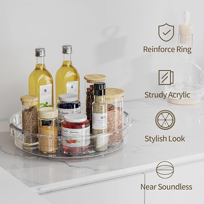 LAMU 3 Pack Lazy Susan Organizer Turntable for Cabinet, Rotating Condiment Organizer for Kitchen Pantry Organizers and Storage, Table Top, Fridge, Countertop, Spice Organization, 9.25'' 10.6'' 12''