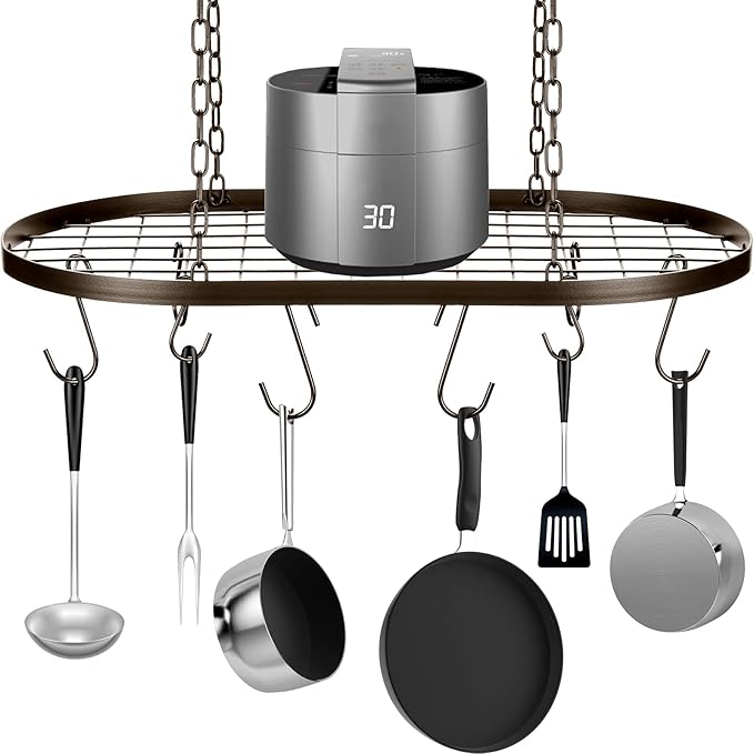 20 Inch Pots and Pans Organizer Hanging Rack Pot and Pan Organizer with 20 S Hooks for Home, Restaurant, Kitchen Cookware, Utensils, Books, Household(Bronze)