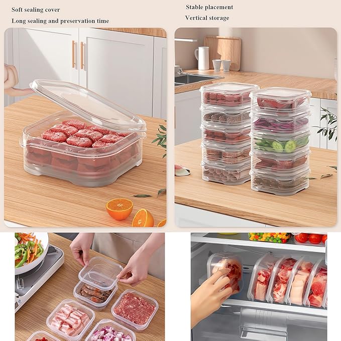 Food Storage Containers with Lids, Plastic Fridge Organizer Clear Bins, 350ml Sealed Food Containers, Reusable Takeaway Kitchen Freezer Storage Boxes, 10pcs