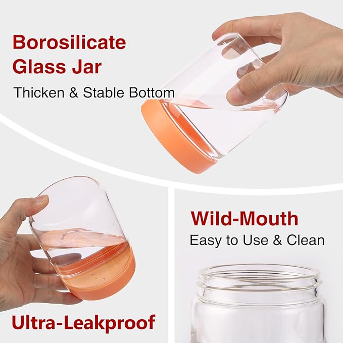 16oz Borosilicate Glass Jars with Lids - Freezer to Oven Safe (-4°F to 446°F), Airtight Meal Prep Containers for Overnight Oats, Snacks, Coffee,Microwave & Dishwasher Safe (6pack)