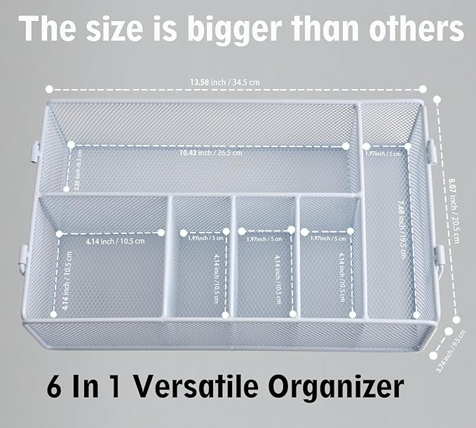 Paper Plate Organizer For Kitchen Countertop, Metal Silverware Caddy With 6 Compartments For Plate,Cup, Napkin,Paper Plate And Utensil Holder Caddy For Barbecue,Party,Camping,Picnic (WHITE)