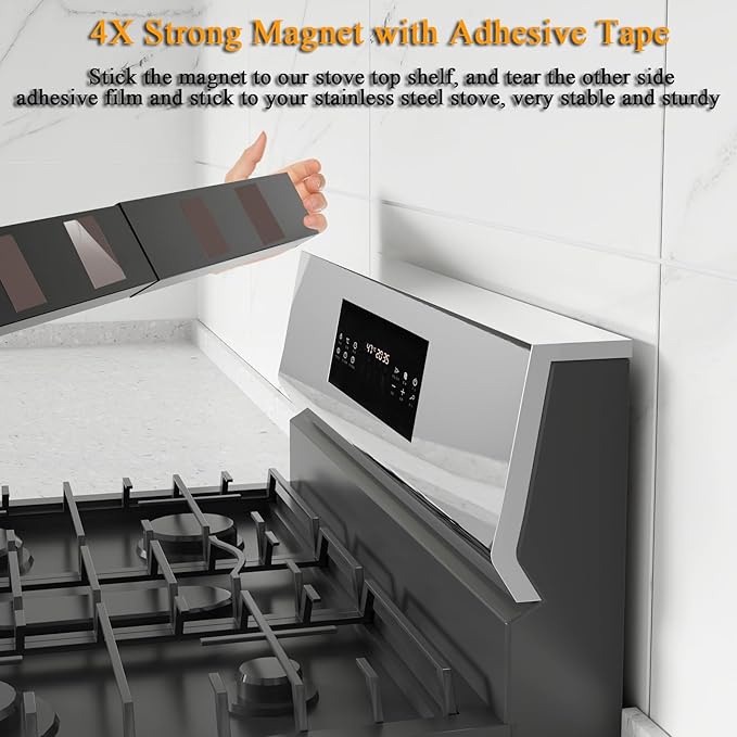 Magnetic Shelf for Stove Top, Adjustable 15"-30" Stove Top Shelf Kitchen Magnetic Spice Rack Organizer Storage Metallic Black