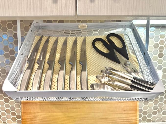 Everything Keeper - Organizer for Home, Kitchen, Bathroom, RV, Small Spaces - Storage Organizers - Compact Metal Basket - Under Cabinet Holder - Easy Install - Holds Strong - 13 x 10 x 2.5 in
