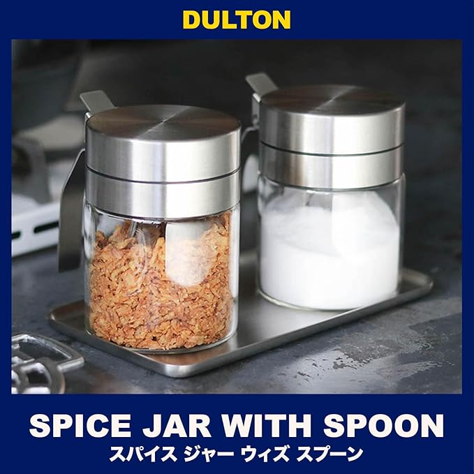 R615-737 Spice Jar with Spoon, 10.1 fl oz (300 ml), Jar with Spoon, One-Touch Lid, Condiment Container, Storage Container, Kitchen, Height 4.6 inches (117 mm), Width 4.5 inches (115 mm), Depth