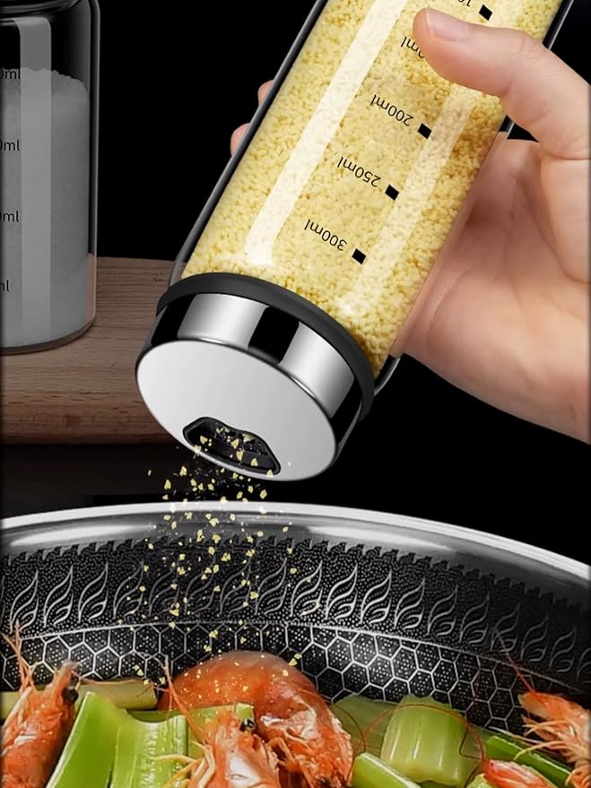 10 oz Salt and Pepper Shakers Set with Adjustable Outlet Holes Clear Glass Bottle Spice Seasoning Cans Jar for Kitchen Decor and Home Restaurant BBQ Camping Farmhouse Kitchen Accessories(8 Pcs, 300ML)