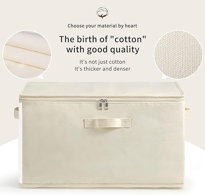 2 Pack Large Canvas Comforter Storage Bags Closet Organizer for Clothes Sweater Clothes Organizer with Dual Zipper Three Carrying Hand