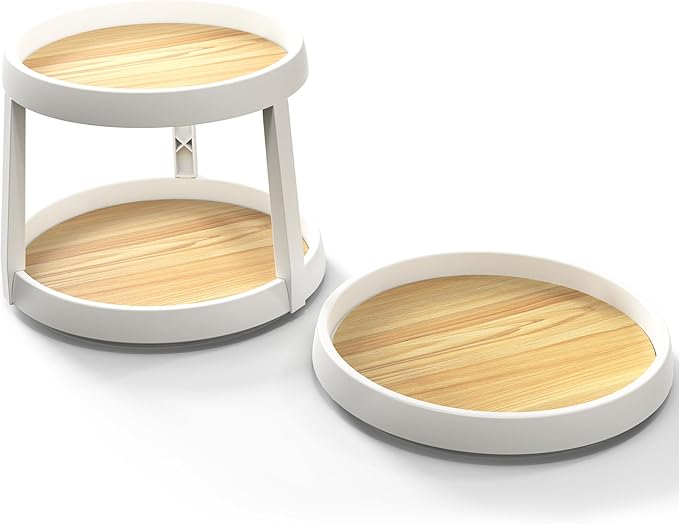 Simple Houseware 2 Tier Turntable Lazy Susan Multifunctional Organizer, Oak