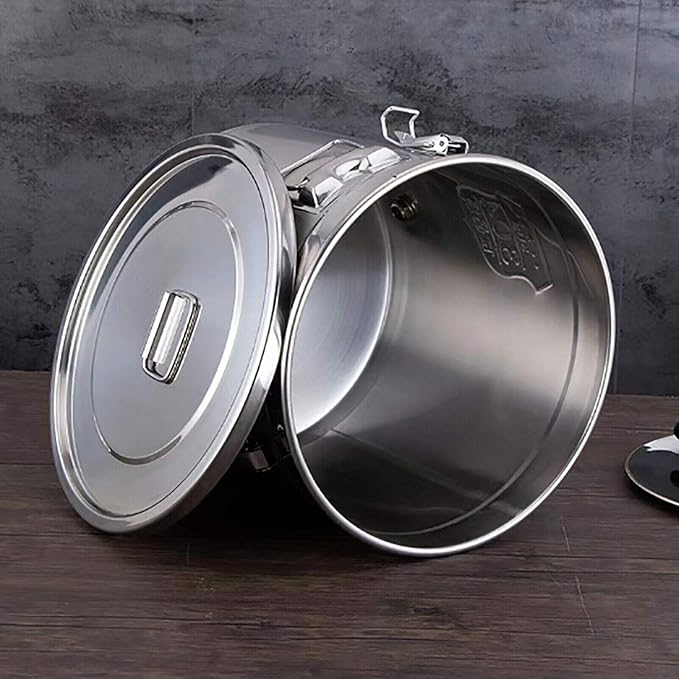 Stainless Steel Airtight Canister for Kitchen, Rice Cereal Grain Canisters Container for Household Kitchen Food Bean Flour Oil Sugar Milk Cookie Storager Bucket w/Handles Lid (12L)