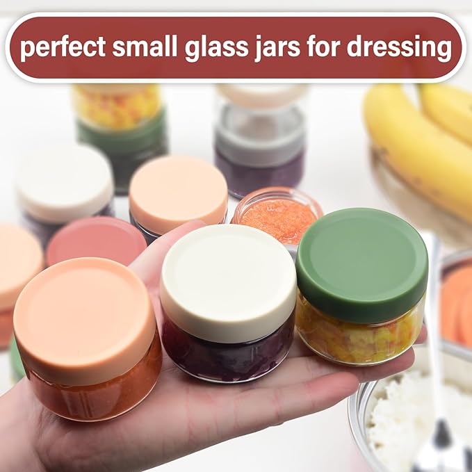 2 oz Glass Jars with Lids Dressing Containers Sauce Cups Mini Condiment Dip Jars To Go Lunch Accessories,12-Pack