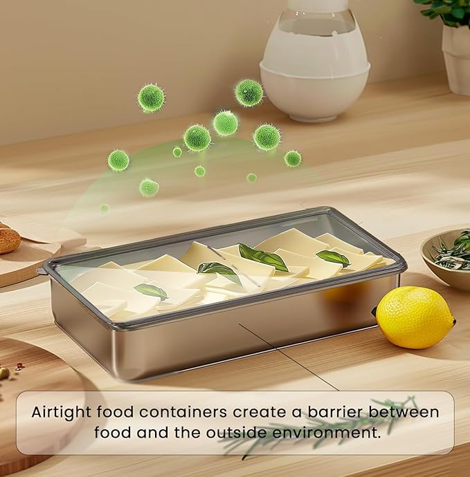 4 Pcs Deli Containers with Lids, Bacon Container for Refrigerator, Fridge Organizer, Cheese Container for Fridge, Dishwasher Safe Long Deli Meat Storage Containers Fruit Tray with Lids