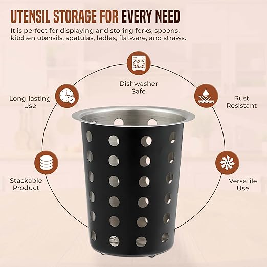 OCS Parts Stainless Steel Utensil Drying Cups | Matte Black | Set of 3 | Perforated Kitchen Flatware and Silverware Holder