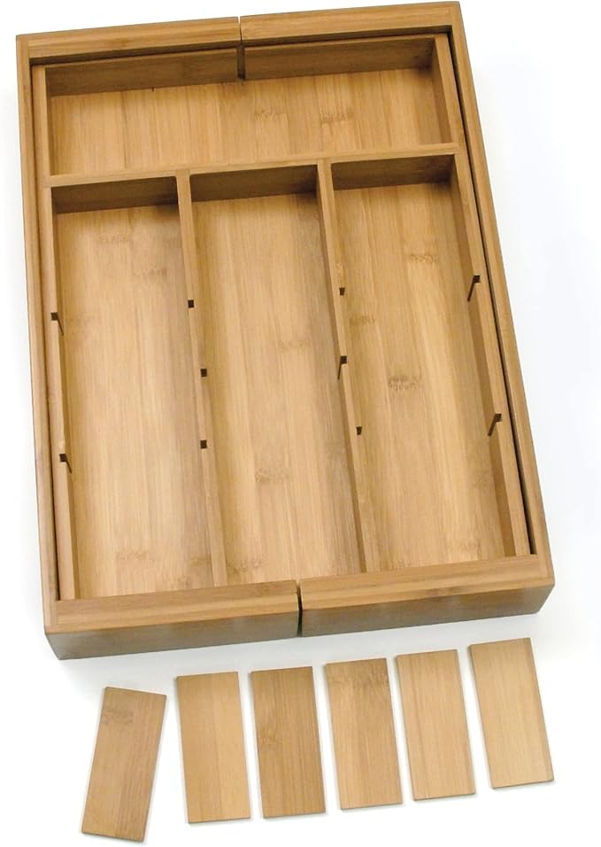 Lipper International 8882 Bamboo Wood Expandable to 18-3/4" Flatware Drawer Organizer with Removable Dividers