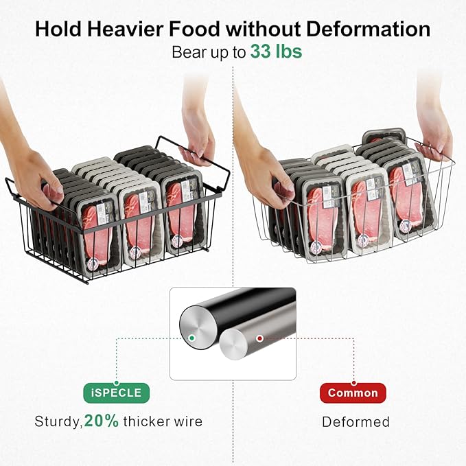 iSPECLE Chest Freezer Organizer Bins - 8 Pack Stackable Freezer Organizer for 5 to 7 Cu.Ft Freezer and Upright Freezer Over 8.5 Cu.Ft, Easy Get Food from Bottom, Add Extra Storage Space, Black