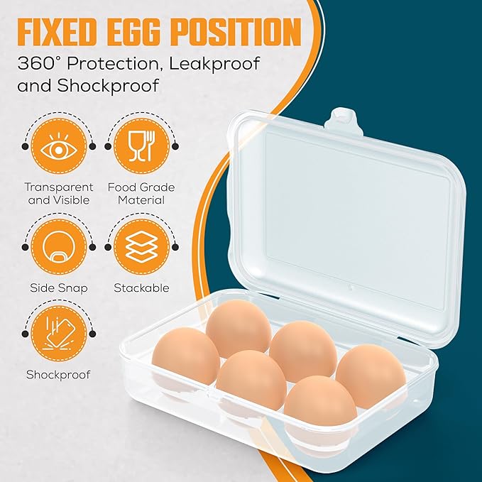 ZPU Egg Holder Camping, 1Pcs 6 Grid Egg Container, Plastic Egg Carrier for Camping Picnic Travel Outdoor Refrigerator Kitchen, Protective Egg Storage Case, Clear White