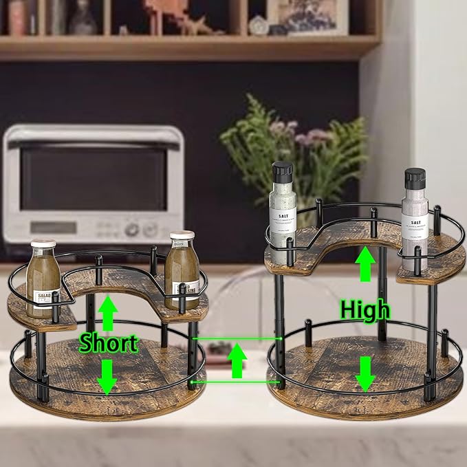 Lazy Susan Spice Rack Organizer - Rotating Turntable Height Adjustable for Kitchen Countertop Cabinet Pantry Seasoning Storage