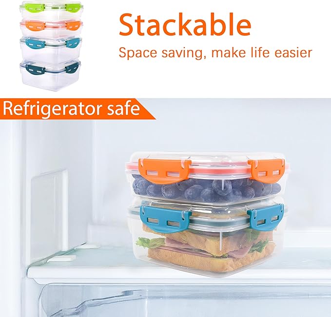 Sandwich Containers 4 Pcs - Reusable Airtight & BPA-Free Kitchen Storage Containers - Microwave & Dishwasher Safe 2 Heightened Lunch Box and 2 Normal Size