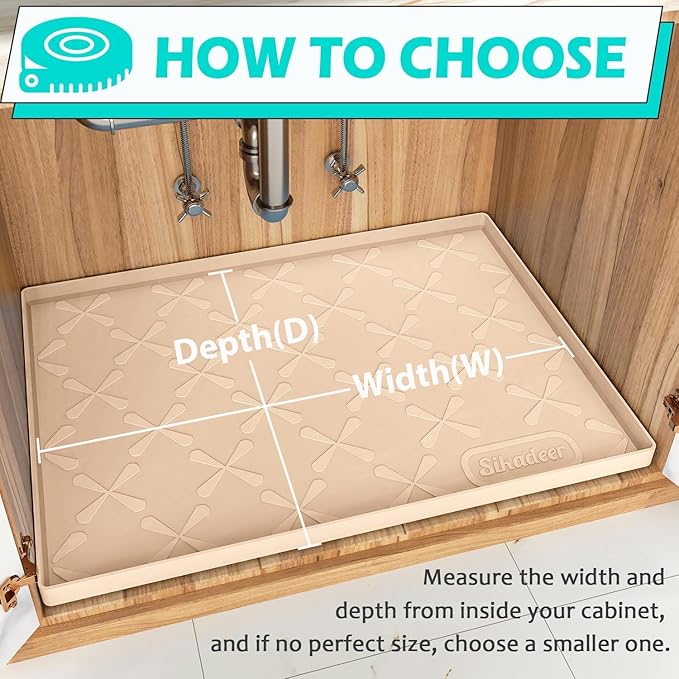 SIKADEER Waterproof Under Sink Mat 40" x 22", Silicone Mat Kitchen Cabinet Liner and Drawer Shelf, Sink Protector for Kitchen Organizers and Storage, Flexible Sink Drip Tray
