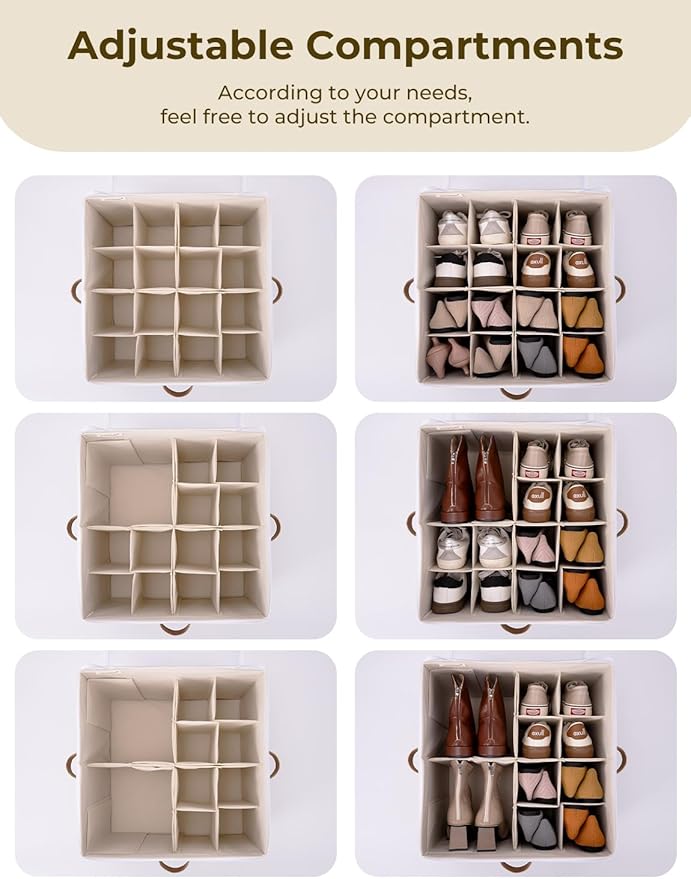 StorageWorks Shoe Organizer for Closet, Fits up to 16 Pairs, Shoe Cubby Storage Containers with Adjustable Dividers and Clear Cover, Green & White