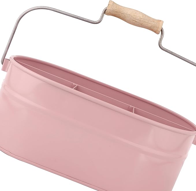 Alpha Living Home Farmhouse Utensil Caddy – 4-Compartment Silverware & Kitchen Organizer with Sturdy Wooden Handle, Durable Powder-Coated Finish (Lemonade)