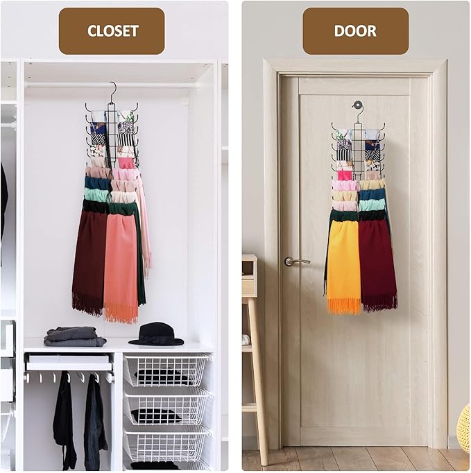 ZEDODIER Scarf Organizer Scarf Hanger for Closet, Rotatable Sturdy Hijab Holder Holds 20 Scarves, Space Saving Closet Organizers and Storage, Black