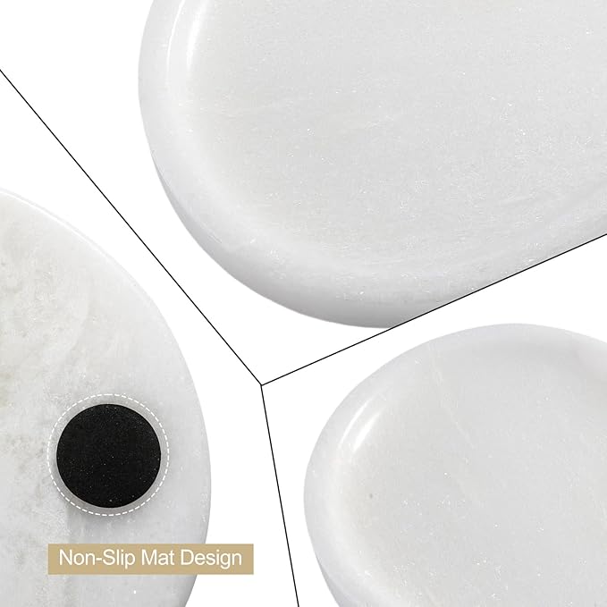 Koville African Natural White Marble Decorative Tray, 10" x 5" Marble Vanity Tray for Bathroom Countertop Organizer Stone Trays, Catchall Tray for Perfume, Candles, Jewelry (Namib Bianco White)