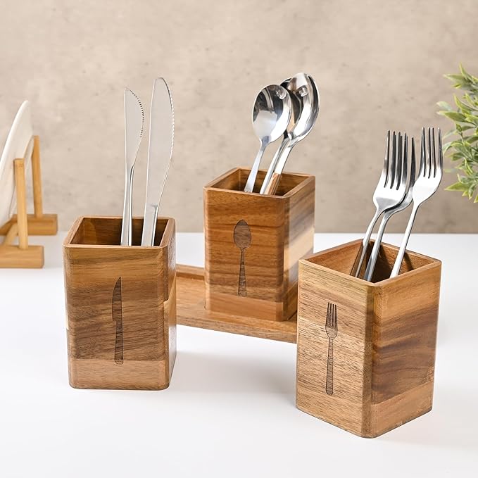 GEHE 3Pcs Silverware Caddy for Patry, Utensil Holder for Countertop, Silverware Holder Flatware Organizers with tray, Kitchen Utensil Organizers for Forks, Spoons, and knives