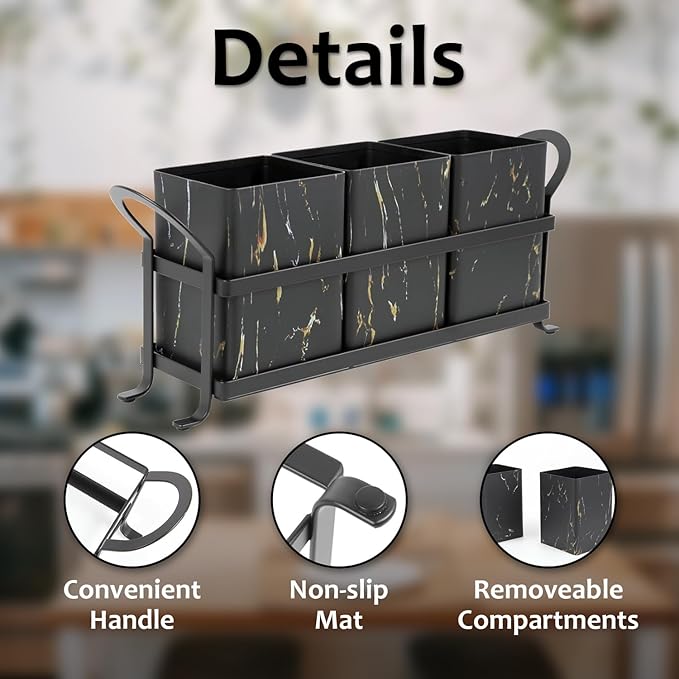 NOLIES Kitchen Utensil Holder, Silverware Caddy, Flatware Cutlery Organizer, Ideal for Modern Countertop Storage Solutions & Party Use, Metal and Durable Design