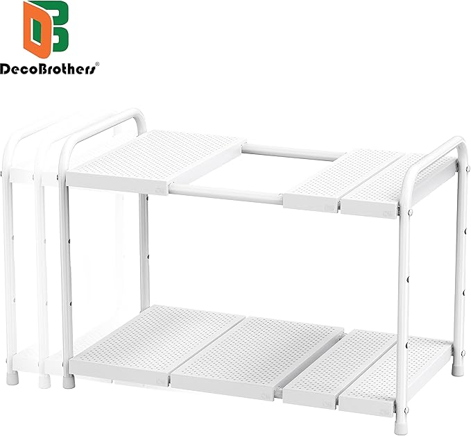Deco Brothers Under Sink 2 Tier Expandable Shelf Organizer, White