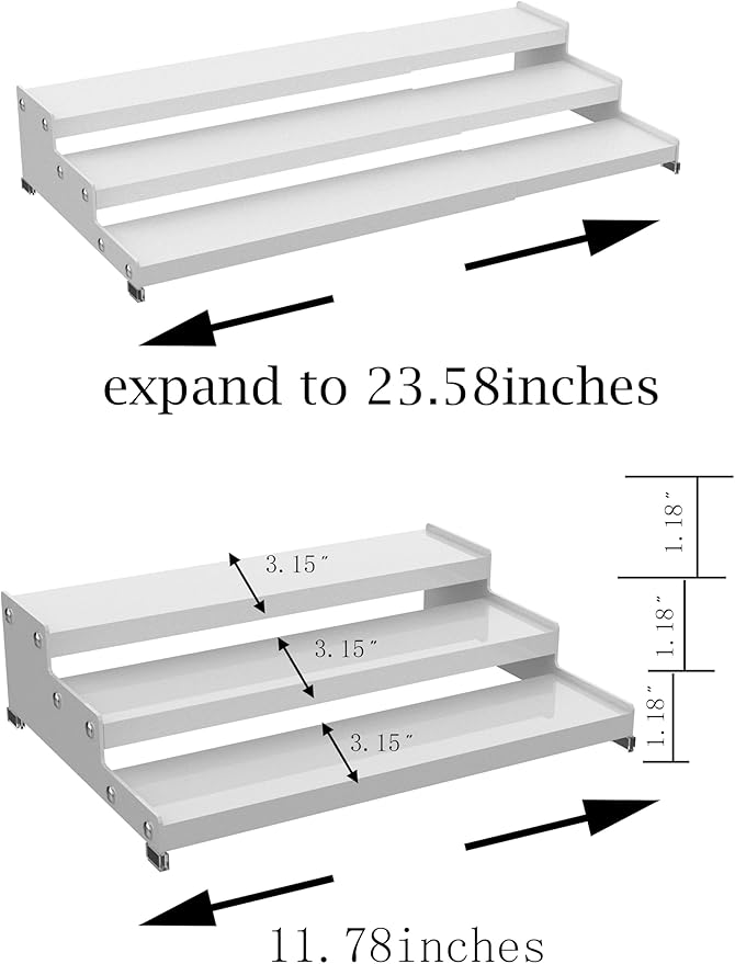 Premium Spice Rack Organizer for Countertops - 3-tier space-saving kitchen organizer for spice jars, oil bottles and utensils 2 Packs White (modern rust-resistant design)