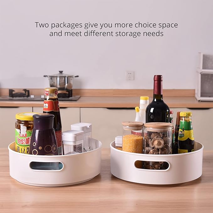 Semlos 2 Packs Lazy Susan Turntable Cupboard Organizer, Multi-Functional Spice Rack for Kitchen Storage, Revolving Under-Sink Organizers Condiment Holder, Non Skid Storage Racks 9 Inch