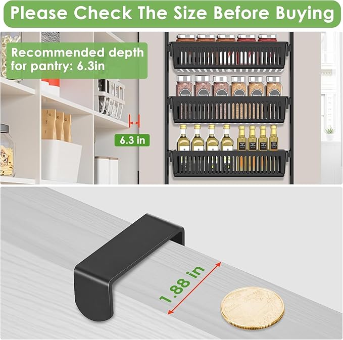 Pantry Door Organizer, 6-Tier Adjustable Over the Door Pantry Organizer Rack, Heavy Duty Metal Over the Door Spice Rack, Kitchen Pantry Organizers and Storage (7.6" D x 17.91" W x 63.39" H)
