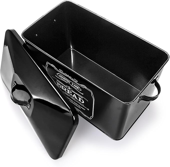 yarlung Metal Bread Box with 3 Kitchen Canisters Set, Large Black Farmhouse Bread Tin for Kitchen Countertop, Coffee Tea Sugar Canister with Lid for Pantry Organizer Home Storage