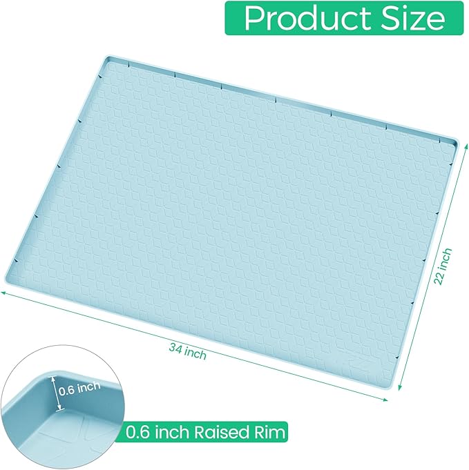 TRZZ Silicone Waterproof Under Sink Mat 34" x 22", Drip Tray and Cabinet Liner for Kitchen and Bathroom, Prevents Water Damage and Organizes Cabinets (Light Blue)