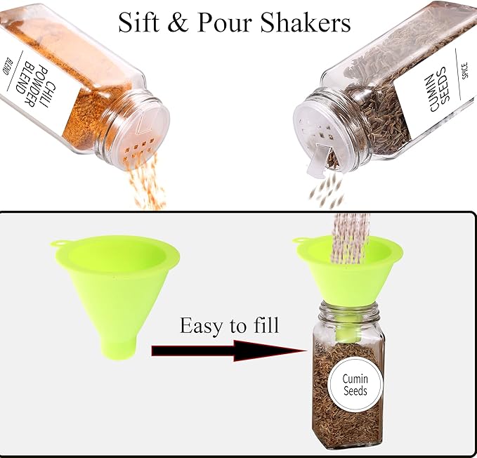 SWOMMOLY 24 Pcs Glass Spice Jars with Labels, Square Jars with Bamboo Lids, 4 oz Empty Jars with Shaker Lids, Seasoning Spice Storage Containers Bottles