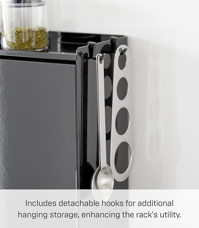 Yamazaki Home Seasoning Condiments Spice Rack with Door, Large Kitchen Multi-Tier Metal Shelves | Steel, One Size, Black