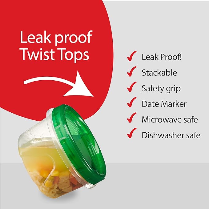 PLASTICPRO 12 Pack Twist Cap Food Storage Containers with Green Screw on Lid- 16 oz Reusable Meal Prep Containers - Freezer and Microwave Safe Green Plastic Food Storage