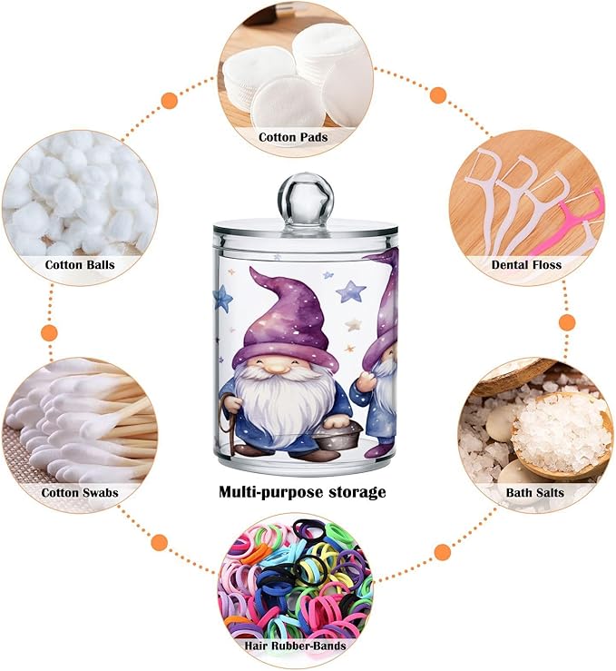 Cute Star Gnomes 2PC Airtight Transparent Plastic Storage Jar, Food Storage Container Glass, Can Store Candy, Salt, Coffee Beans, With lid, Easy To Use