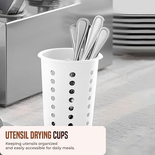 OCS Parts Perforated Utensil Drying Cups | White | Set of 3 | Plastic Flatware Holder Cylinders for Kitchen Counter Organization
