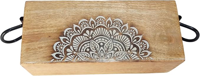 VANIYA CRAFTSR® Handmade Wooden Carved Design Compartments Cutlery Utensil Holder For Napkins, Spoons, Forks, Tissues, Knife (Natural White Finish)