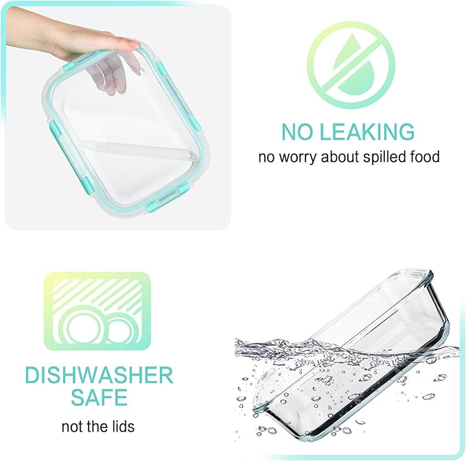 M MCIRCO 30 Pieces Glass Food Storage Containers with Upgraded Snap Locking Lids,Glass Meal Prep Set - Airtight Lunch Containers, Microwave, Oven, Freezer and Dishwasher Friendly (Green)