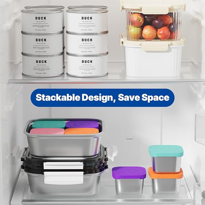 Snackle Box Container Stainless Steel Conntainers with Lids 5 Pack,Large Stainless Steel Container(1.5qt) and Set of 4 Snack Containers,Convenient to Carry,Suitable for Picnics and Travel