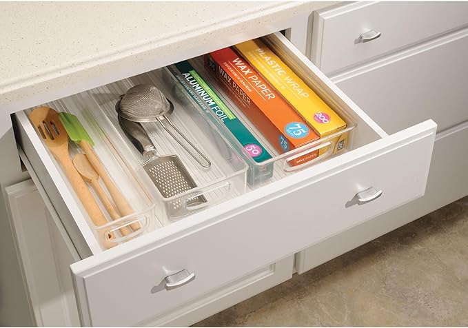 iDesign Stackable Pantry Bin with Handle for Kitchen Cabinet or Fridge, Set of 4, Clear, Made in USA