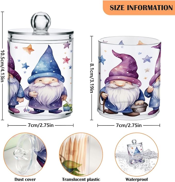 Cute Star Gnomes 2PC Airtight Transparent Plastic Storage Jar, Food Storage Container Glass, Can Store Candy, Salt, Coffee Beans, With lid, Easy To Use
