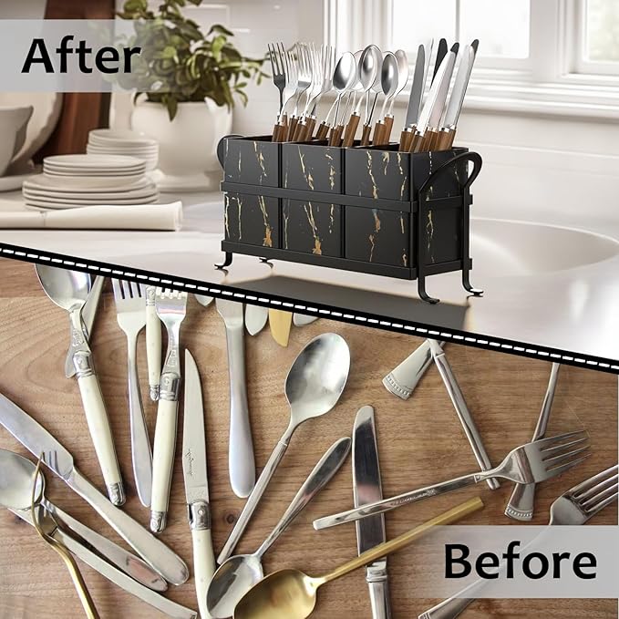 NOLIES Kitchen Utensil Holder, Silverware Caddy, Flatware Cutlery Organizer, Ideal for Modern Countertop Storage Solutions & Party Use, Metal and Durable Design