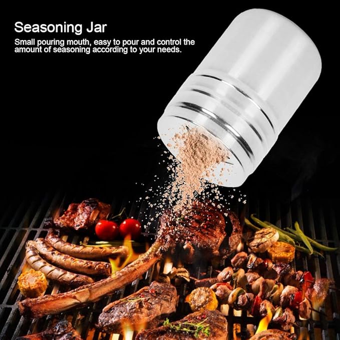 Stainless Steel Spice Jar Set, 6 Pack 3 oz Camping Spice Bottles Kit with Shaker Lids Empty Spice Shaker Seasoning Dispenser Containers with Adjustable Pour Holes for Kitchen BBQ Picnic Travel
