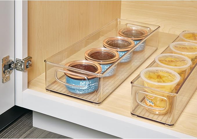 iDesign Stackable Pantry Bin with Handle for Kitchen Cabinet or Fridge, Set of 4, Clear, Made in USA