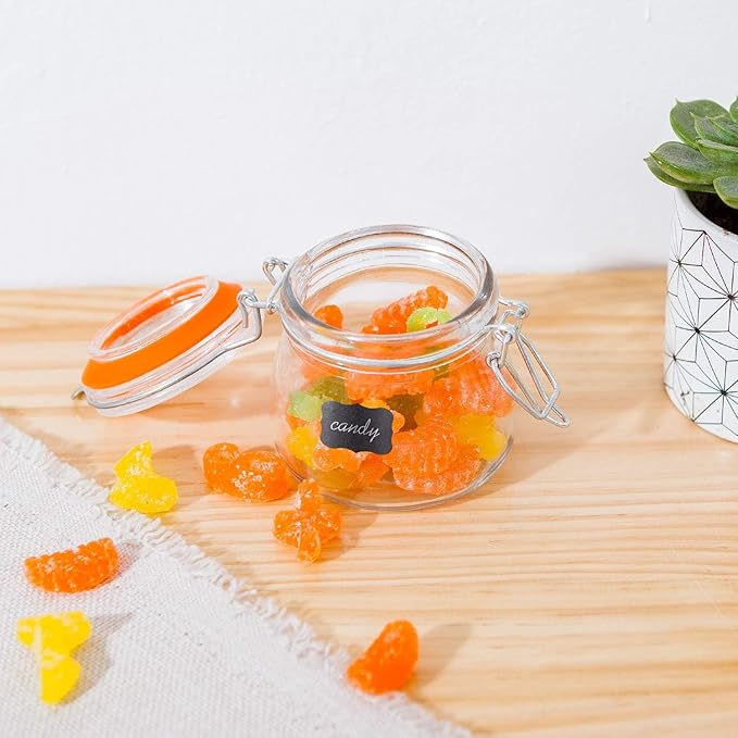 Encheng Small Glass Jars With Airtight Lids, Glass Spice Jars 5 oz,Maosn Jars With Leak Proof Rubber Gasket 150ml,Glass Storage Containers With Hinged Lid,Mini Kitchen Canisters 24 Pack
