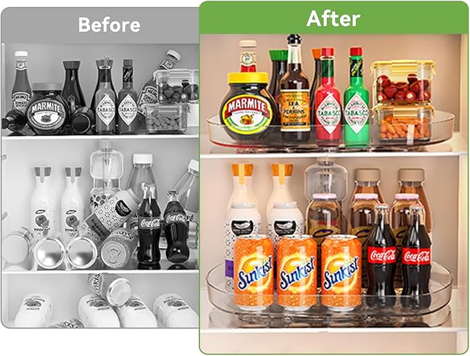 Voova Lazy Susan Turntable Organizer for Refrigerator, 360° Rotating Fridge Organizers and Storage,Rectangle Condiment Organizer Rack for Fridge,Cabinet, Kitchen, Pantry, Countertop, Clear (1 Pack)